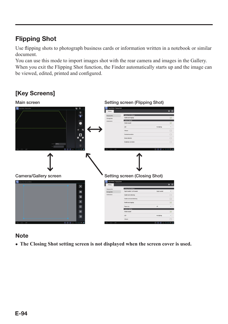 Flipping shot, Key screens | Casio V-N500 User Manual | Page 96 / 246