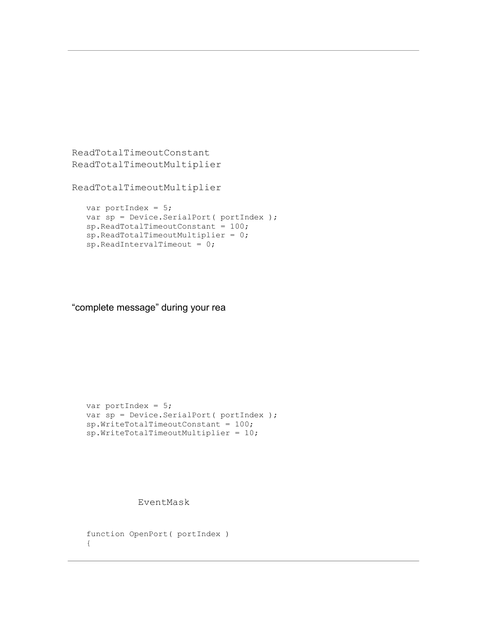 1 configuring serialport timeouts, 2 configuring common serialport properties | Casio Naurtech CETerm Ver.5.5 Scripting Guide User Manual | Page 114 / 164
