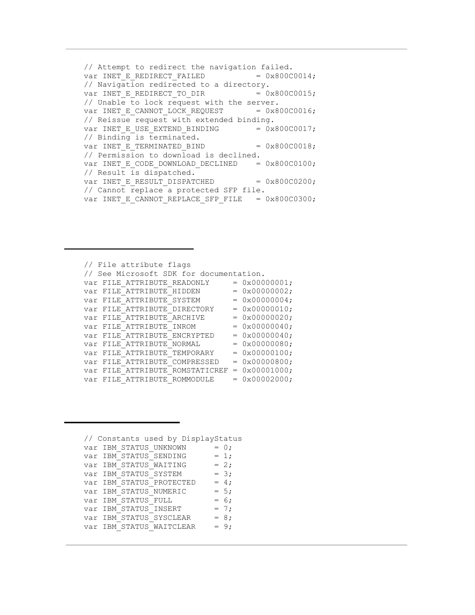 File attribute constants, Ibm status constants | Casio Naurtech CETerm Ver.5.5 Scripting Guide User Manual | Page 145 / 164