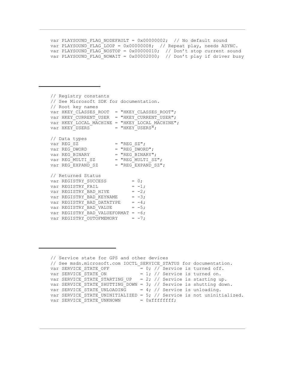 Registry constants, Service state constants | Casio Naurtech CETerm Ver.5.5 Scripting Guide User Manual | Page 148 / 164