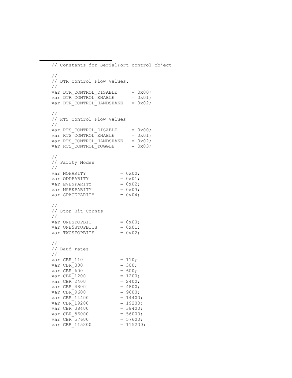 Serial port constants | Casio Naurtech CETerm Ver.5.5 Scripting Guide User Manual | Page 149 / 164