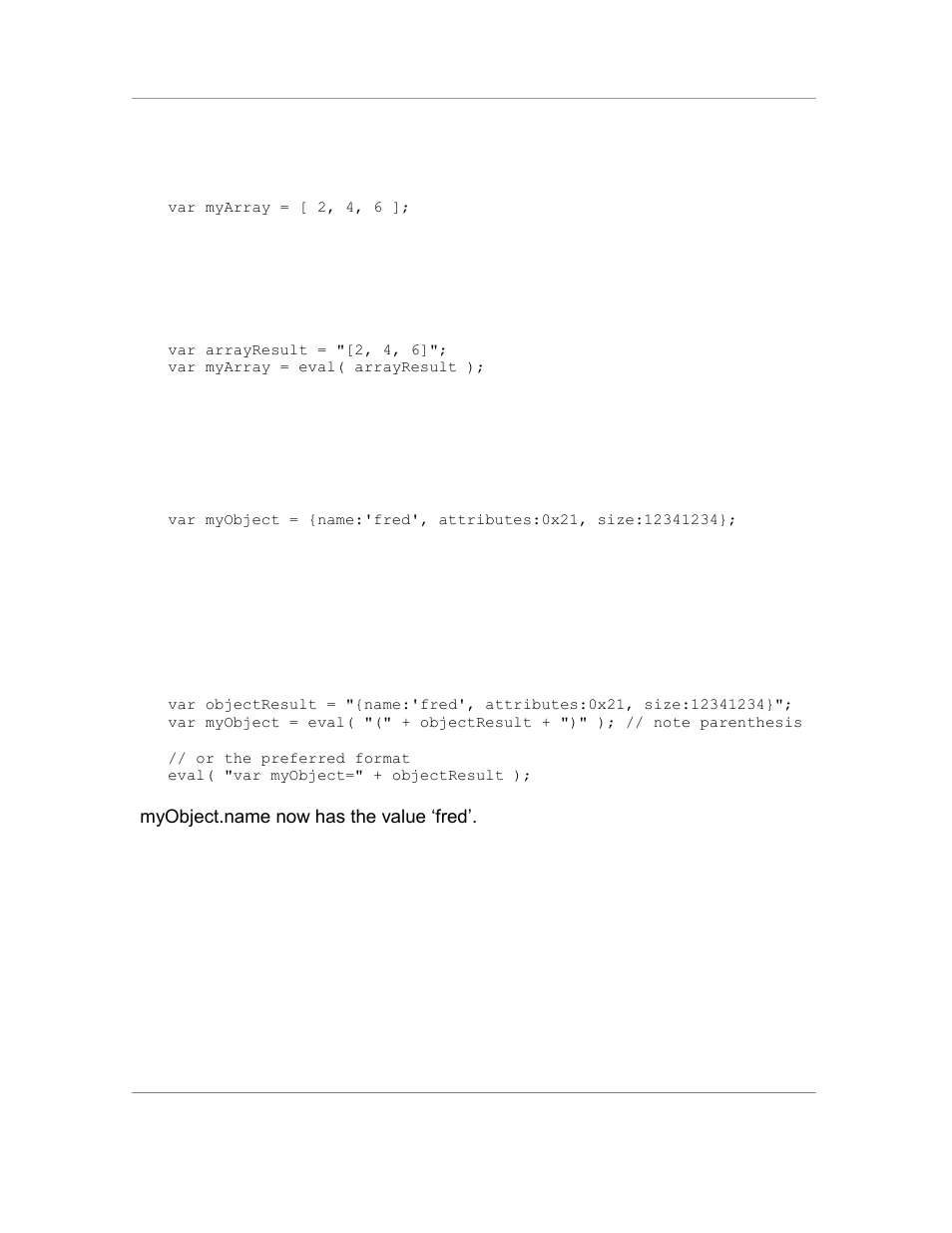 1 array literals, 2 object literals, 3 complex literals | Myarray[0] now has the value 2, Myobject.name now has the value „fred | Casio Naurtech CETerm Ver.5.5 Scripting Guide User Manual | Page 23 / 164