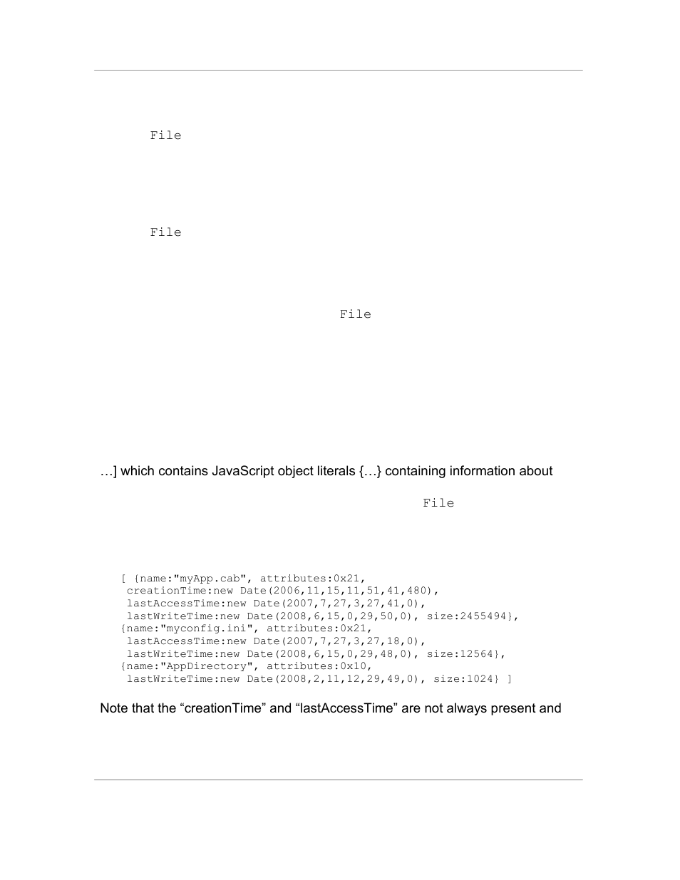 Status = createdirectory ( newdirectory ), Status = delete ( filename ), Attributes = getattributes ( filename ) | List = getlist ( pattern ) | Casio Naurtech CETerm Ver.5.5 Scripting Guide User Manual | Page 44 / 164