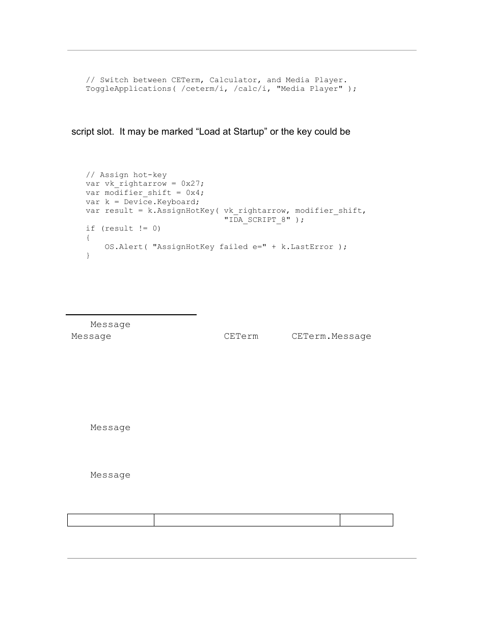 10 the message object, Methods, Properties | Property description values | Casio Naurtech CETerm Ver.5.5 Scripting Guide User Manual | Page 60 / 164