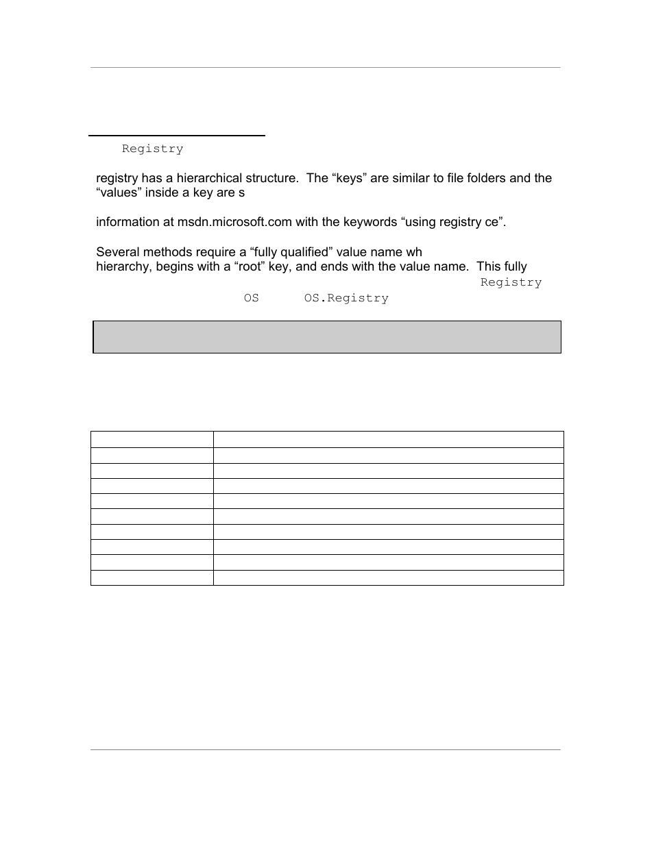 13 the registry object, Methods, Status = deletekey ( keyname ) | Method action | Casio Naurtech CETerm Ver.5.5 Scripting Guide User Manual | Page 65 / 164