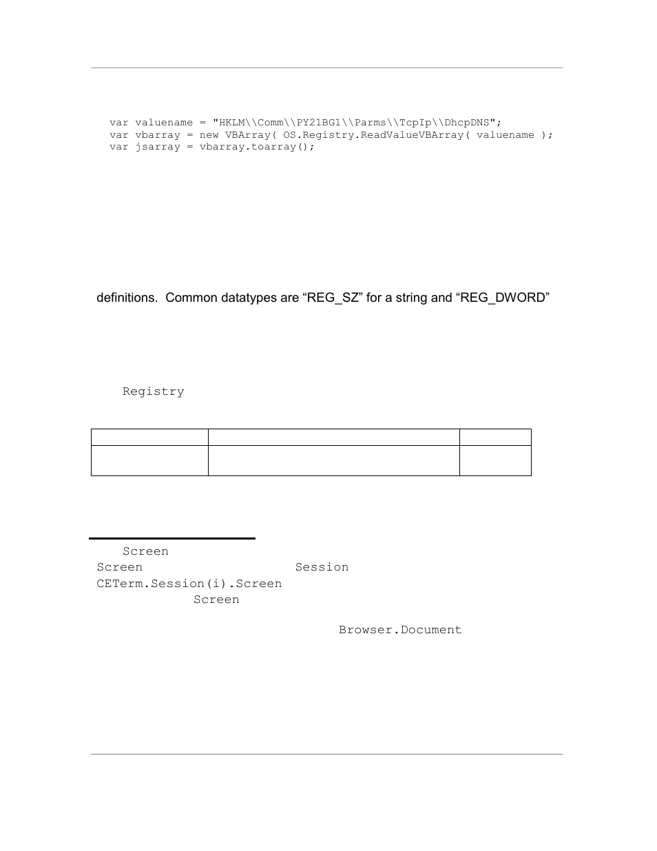 Properties, 14 the screen object, Methods | Property description values | Casio Naurtech CETerm Ver.5.5 Scripting Guide User Manual | Page 67 / 164