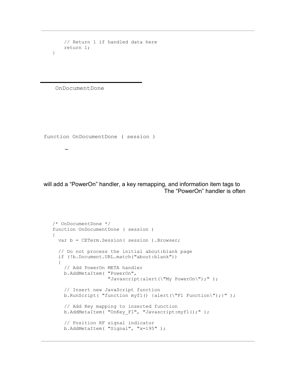 2 the ondocumentdone event, Syntax, Example | Casio Naurtech CETerm Ver.5.5 Scripting Guide User Manual | Page 84 / 164