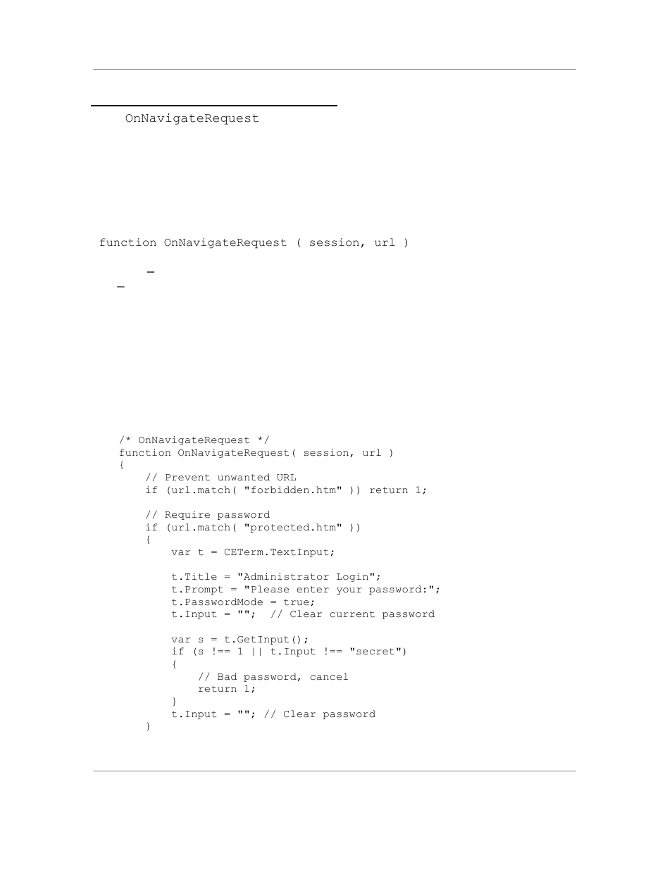 6 the onnavigaterequest event, Syntax, Example | Casio Naurtech CETerm Ver.5.5 Scripting Guide User Manual | Page 89 / 164