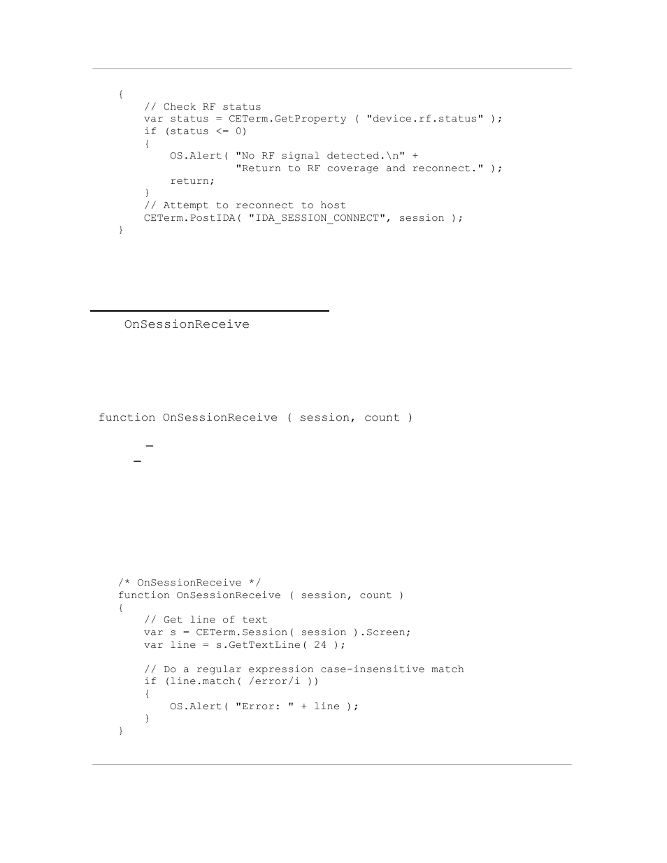 14 the onsessionreceive event, Syntax, Example | Casio Naurtech CETerm Ver.5.5 Scripting Guide User Manual | Page 95 / 164