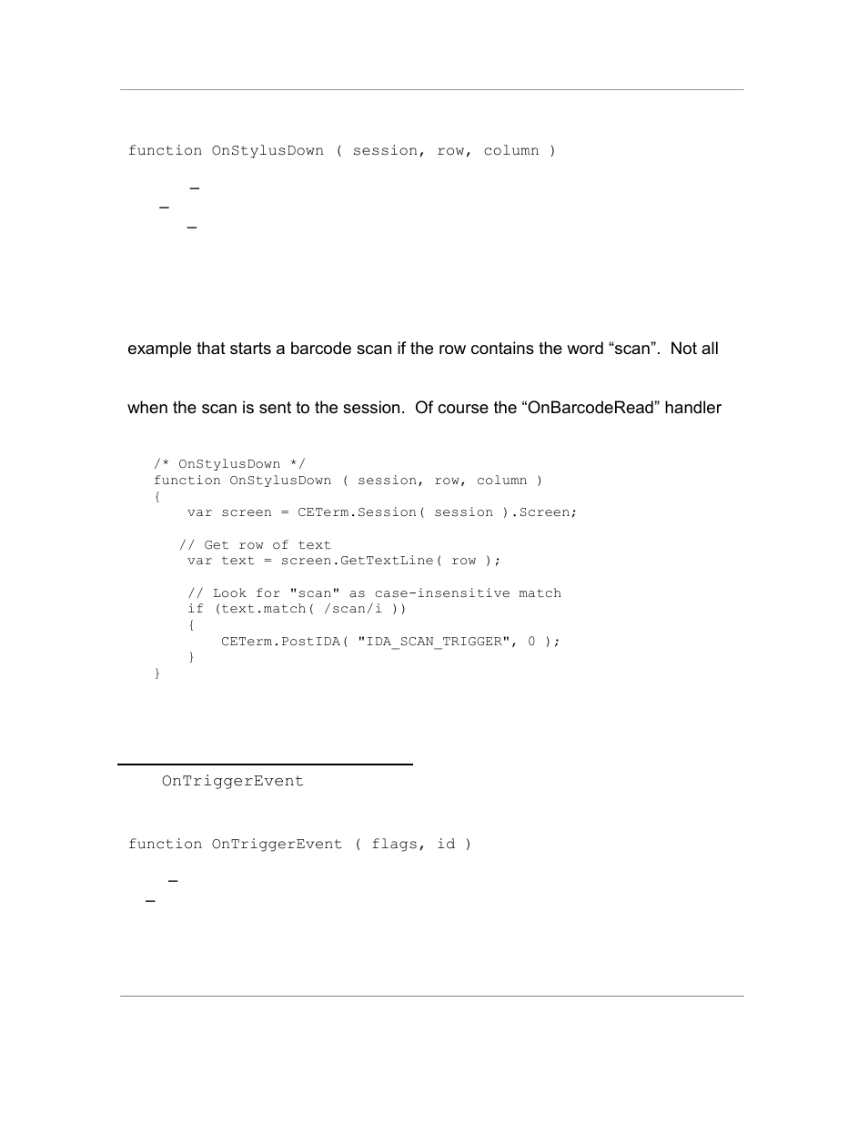 Syntax, Example, 17 the ontriggerevent event | Casio Naurtech CETerm Ver.5.5 Scripting Guide User Manual | Page 97 / 164