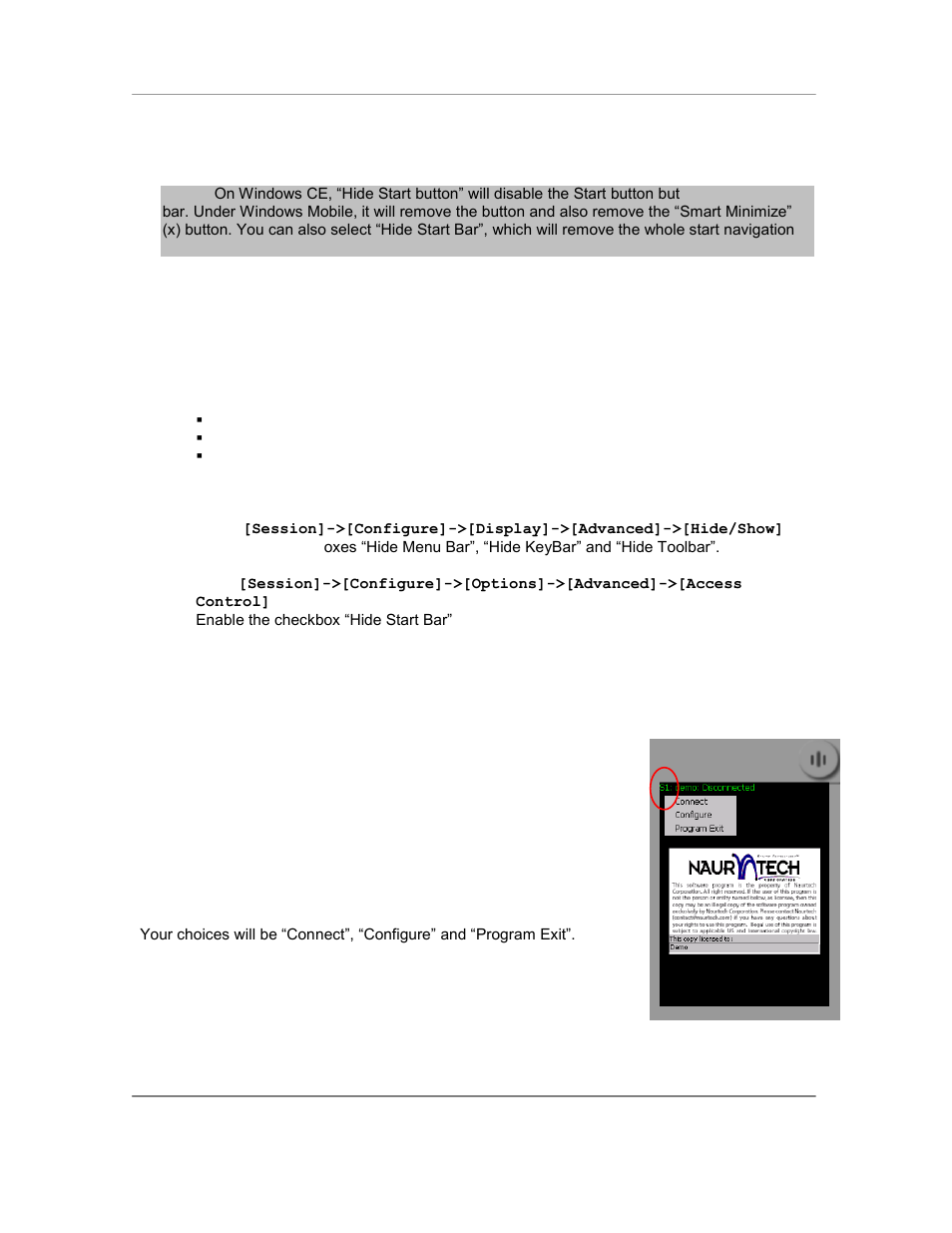 Full screen mode, Accessing configuration from full screen mode | Casio Naurtech CETerm Ver.5.5 User Manual User Manual | Page 129 / 160