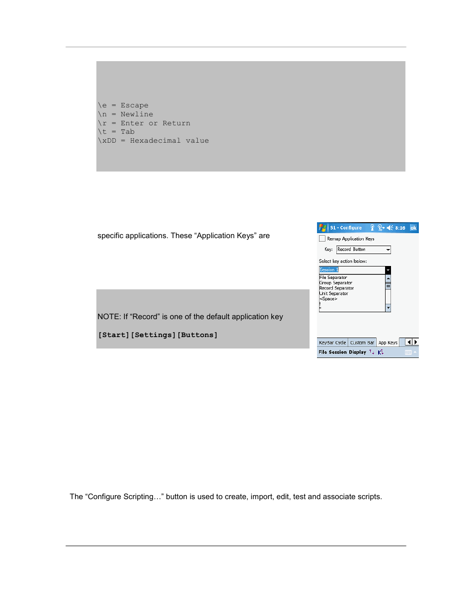 Configure scripting, App keys | Casio Naurtech CETerm Ver.5.5 User Manual User Manual | Page 85 / 160