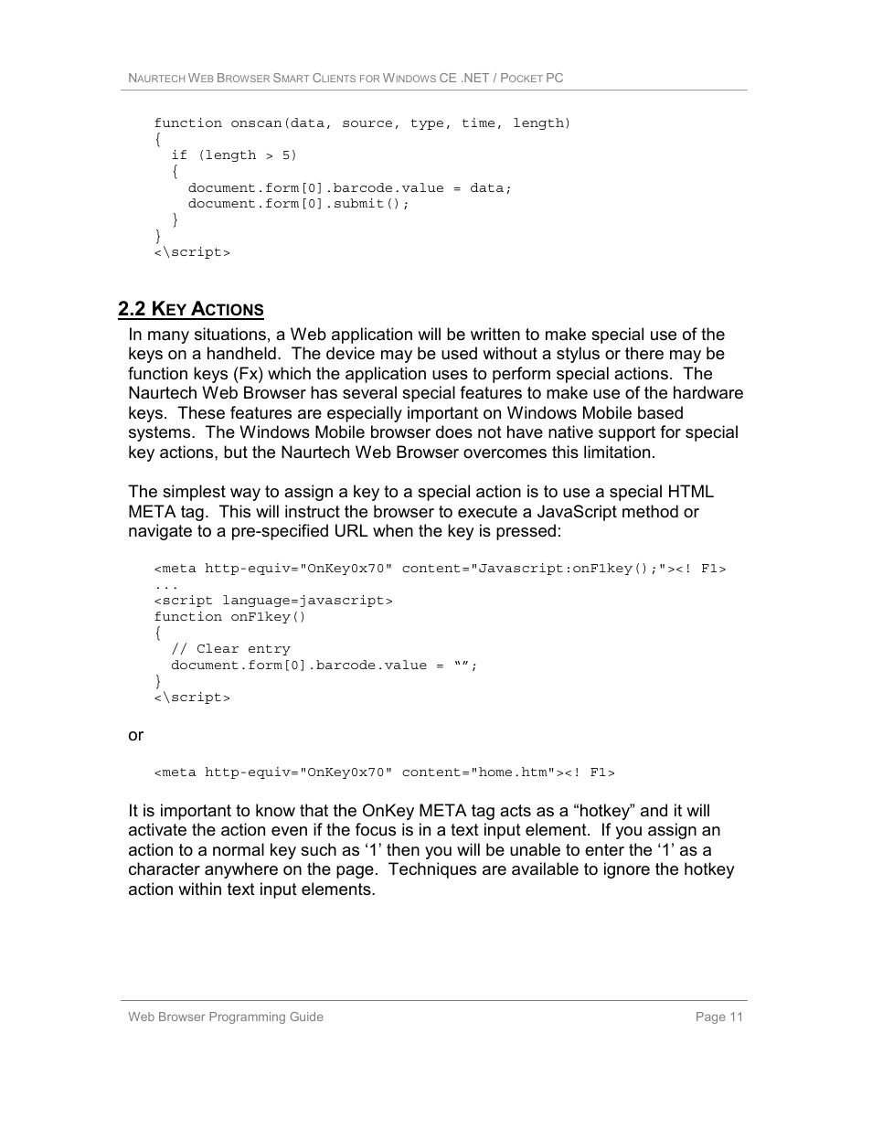 2 key actions | Casio Naurtech CETerm Ver.5.1 Web Browser Programming Manual User Manual | Page 11 / 79