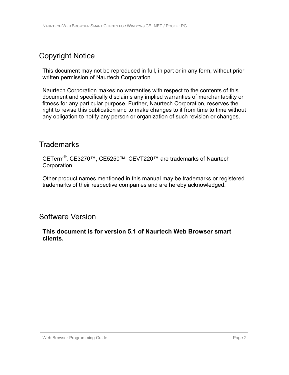 Copyright notice, Trademarks, Software version | Casio Naurtech CETerm Ver.5.1 Web Browser Programming Manual User Manual | Page 2 / 79