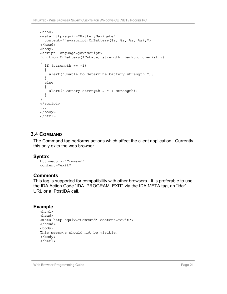 4 command, Syntax, Comments | Example | Casio Naurtech CETerm Ver.5.1 Web Browser Programming Manual User Manual | Page 21 / 79