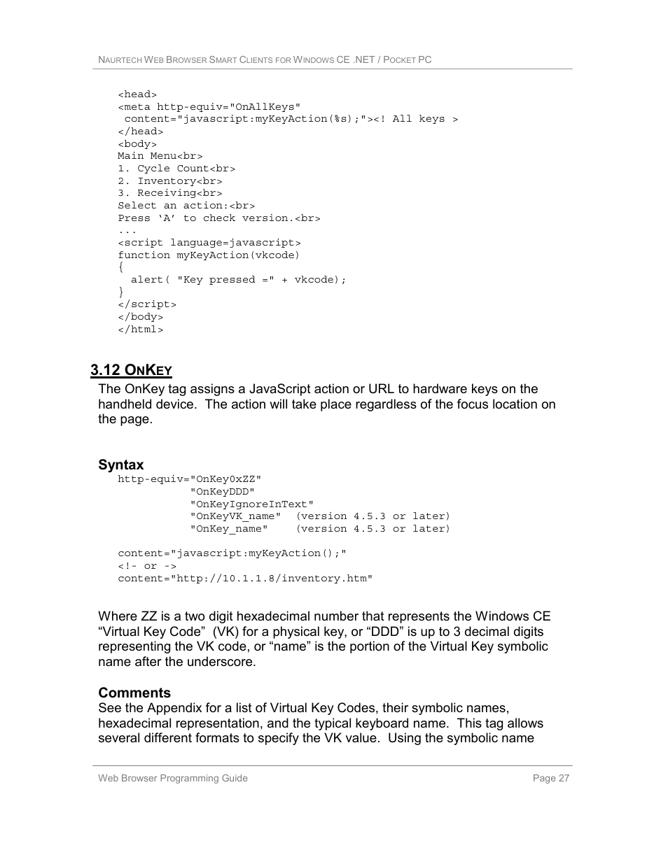 12 onkey, 12 o, Syntax | Comments | Casio Naurtech CETerm Ver.5.1 Web Browser Programming Manual User Manual | Page 27 / 79