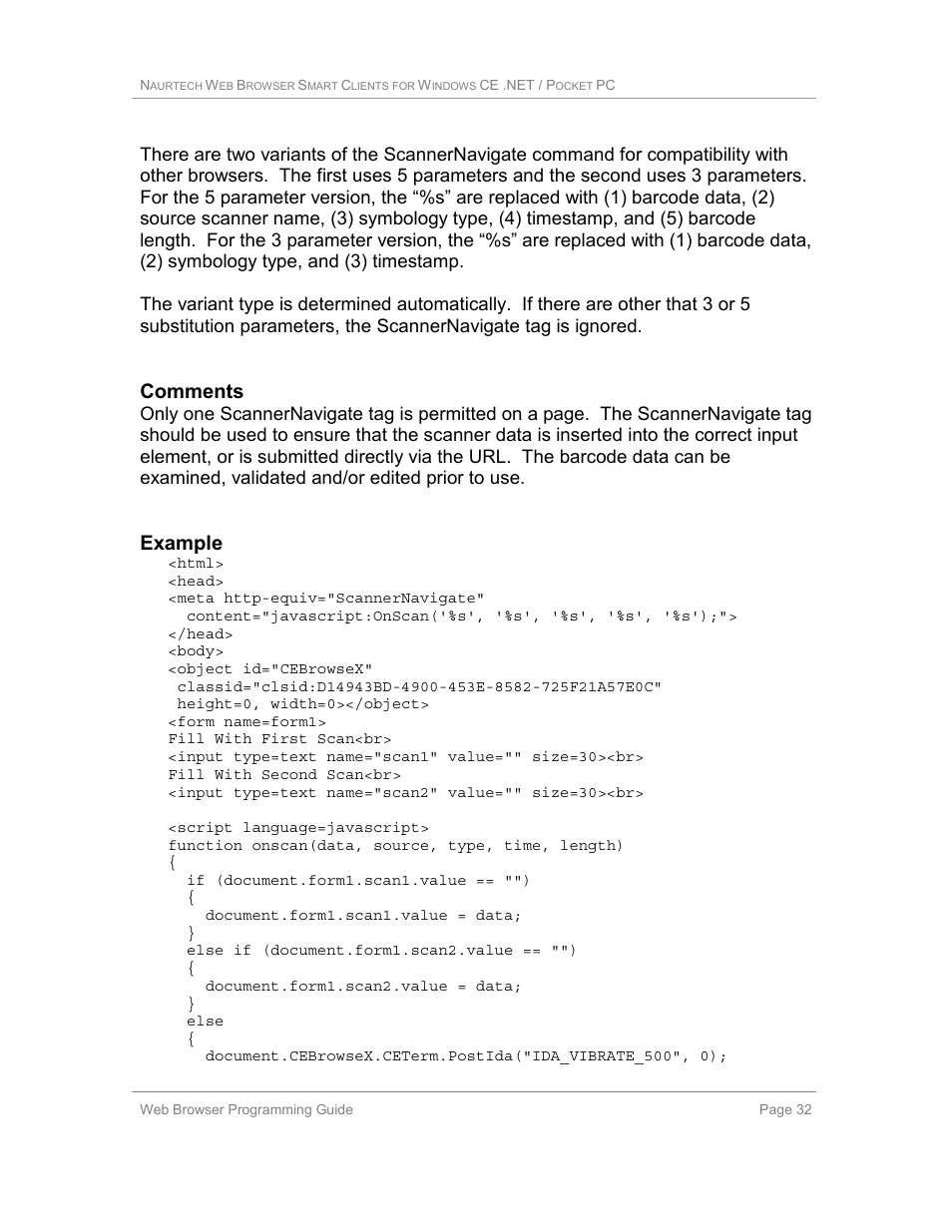 Comments, Example | Casio Naurtech CETerm Ver.5.1 Web Browser Programming Manual User Manual | Page 32 / 79