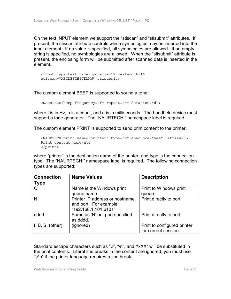 Connection type name values description | Casio Naurtech CETerm Ver.5.1 Web Browser Programming Manual User Manual | Page 51 / 79