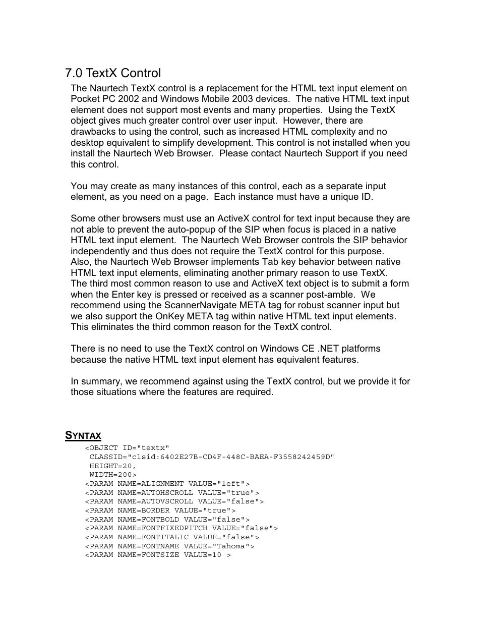 0 textx control, Syntax | Casio Naurtech CETerm Ver.5.1 Web Browser Programming Manual User Manual | Page 58 / 79