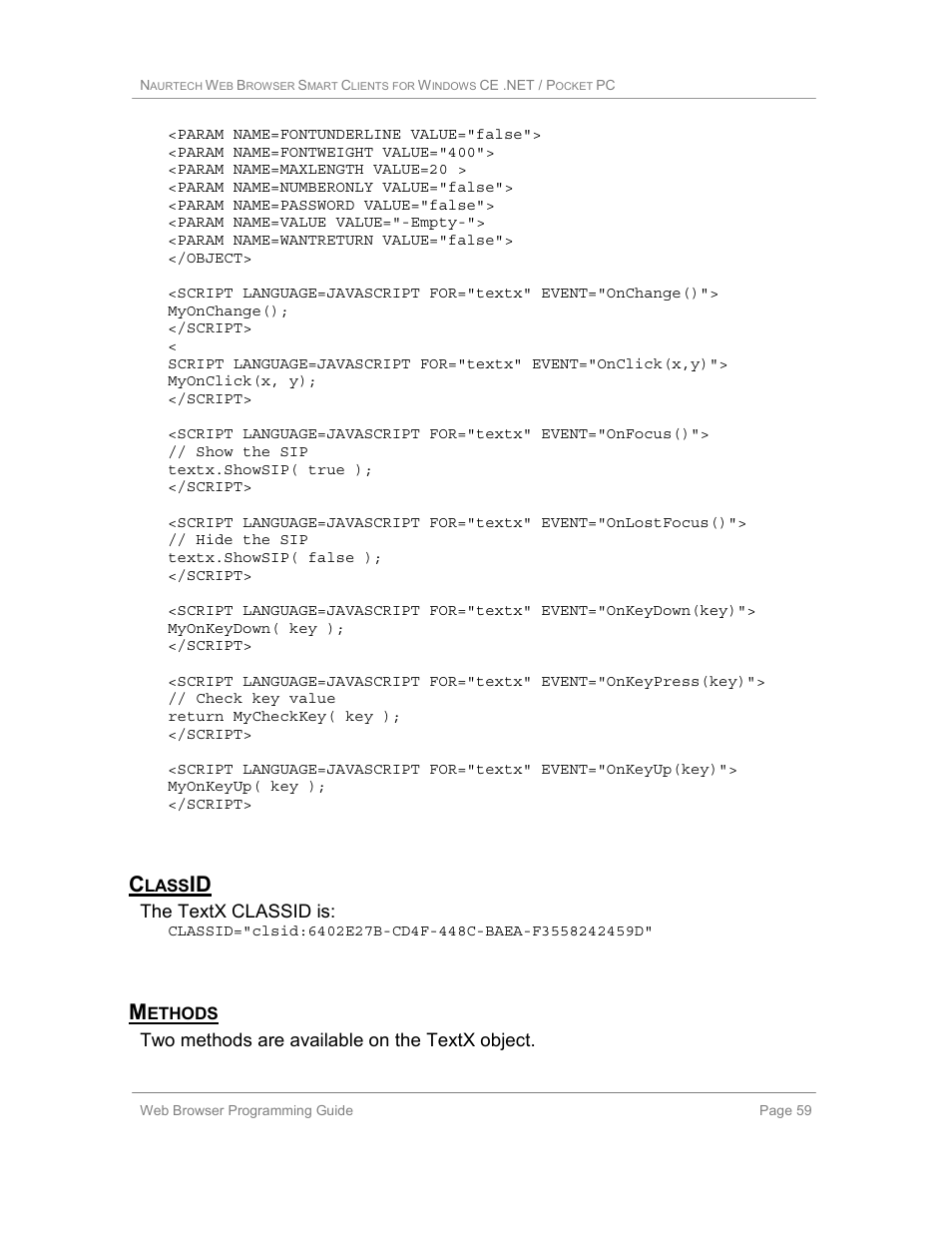 Classid, Methods | Casio Naurtech CETerm Ver.5.1 Web Browser Programming Manual User Manual | Page 59 / 79