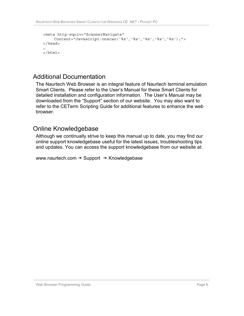 Additional documentation, Online knowledgebase | Casio Naurtech CETerm Ver.5.1 Web Browser Programming Manual User Manual | Page 6 / 79