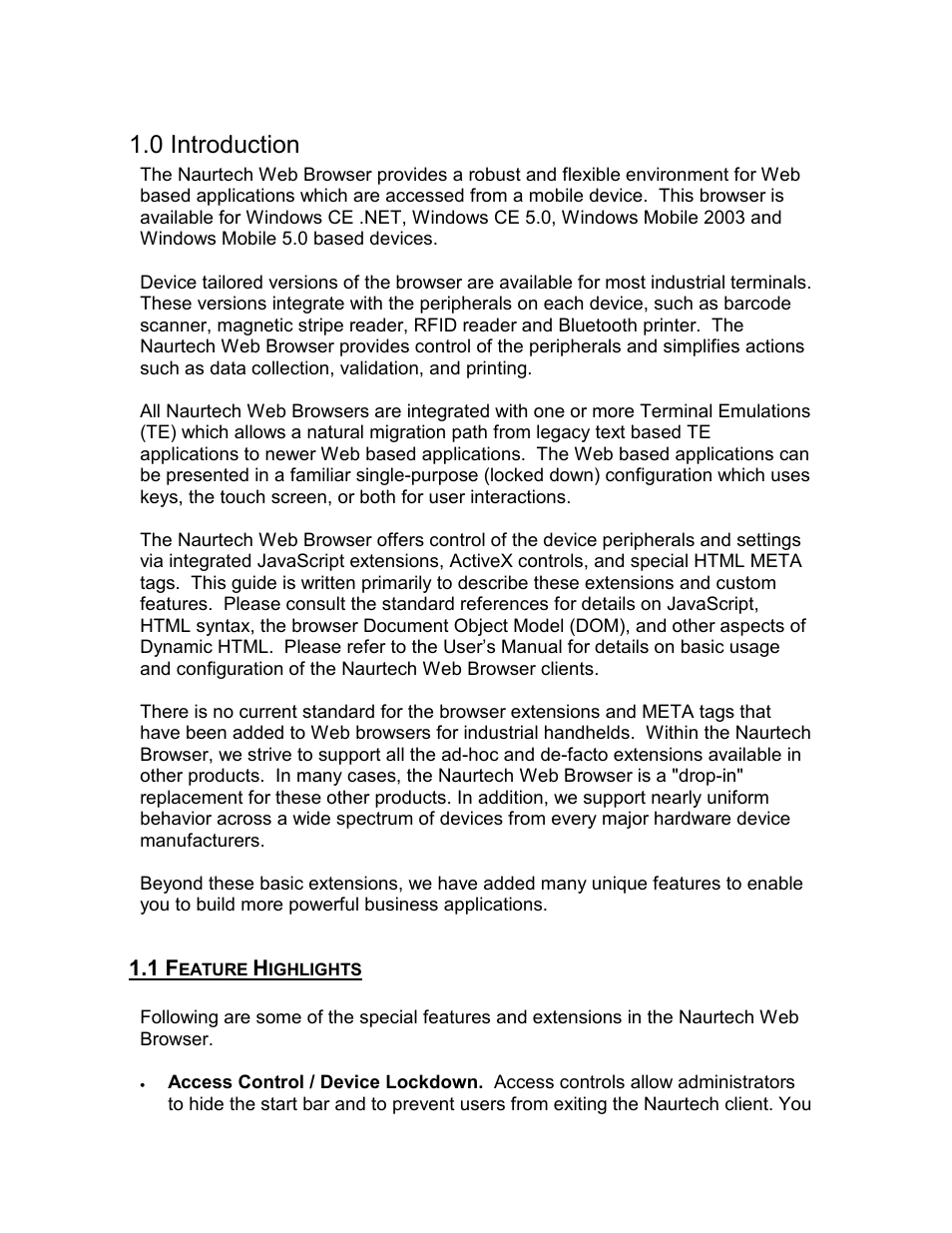 0 introduction, 1 feature highlights | Casio Naurtech CETerm Ver.5.1 Web Browser Programming Manual User Manual | Page 7 / 79