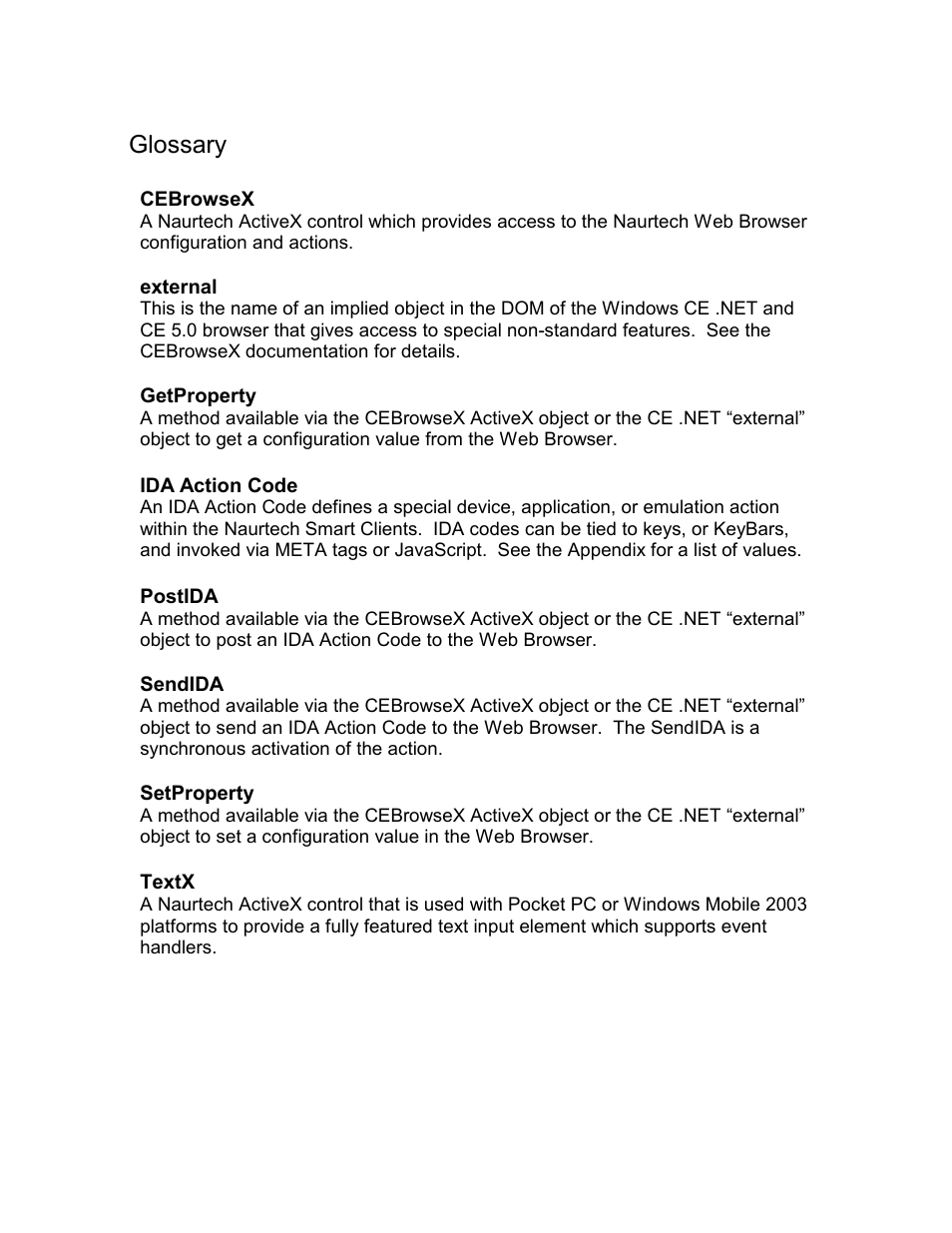 Glossary | Casio Naurtech CETerm Ver.5.1 Web Browser Programming Manual User Manual | Page 78 / 79