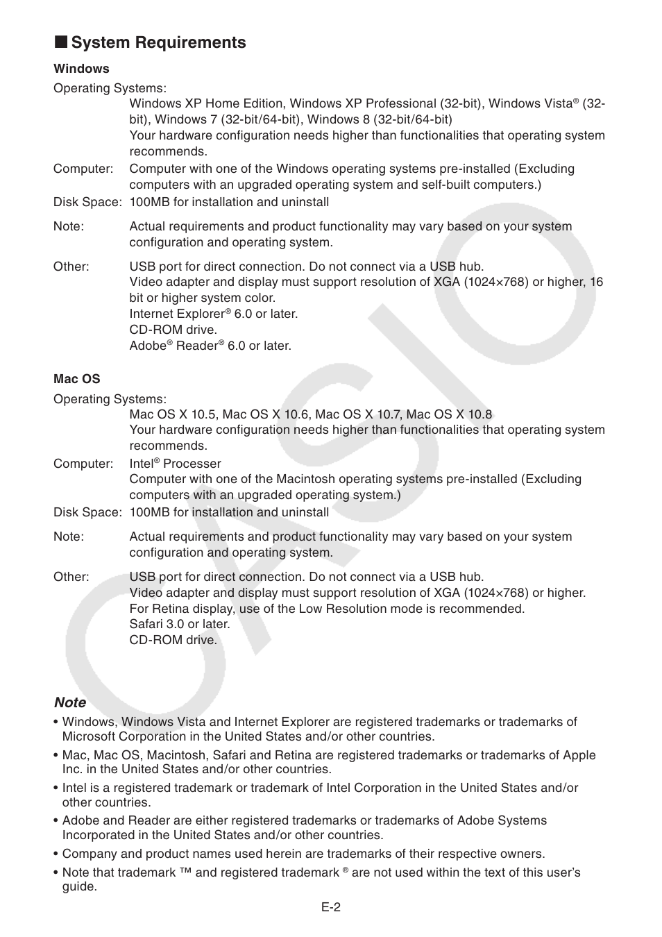 System requirements k | Casio fx-CG Series Screen Receiver User Manual | Page 3 / 29