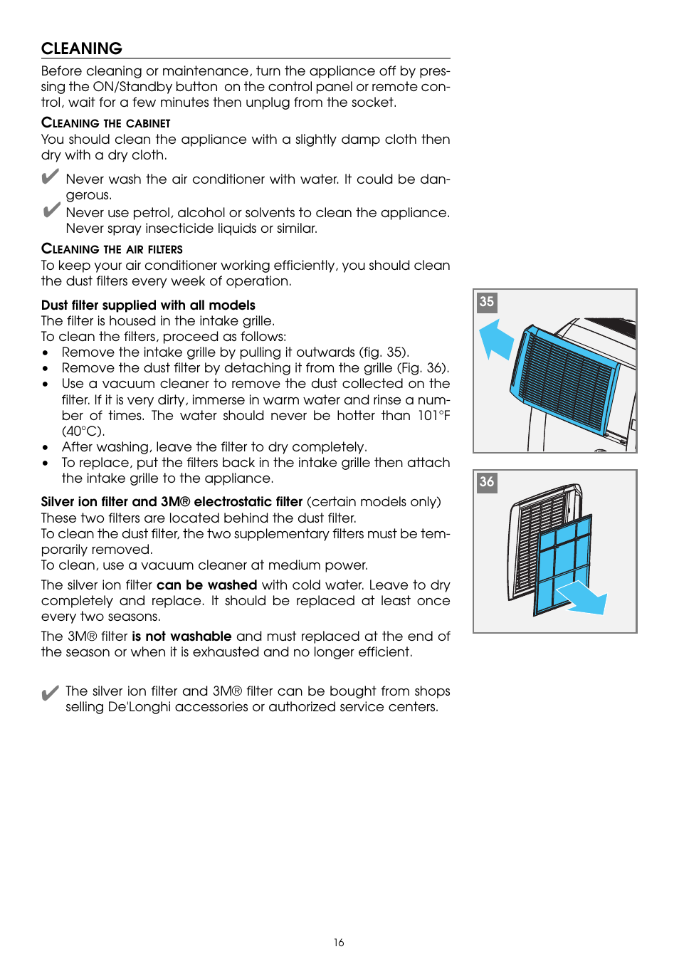 DeLonghi PAC W130E User Manual | Page 16 / 20