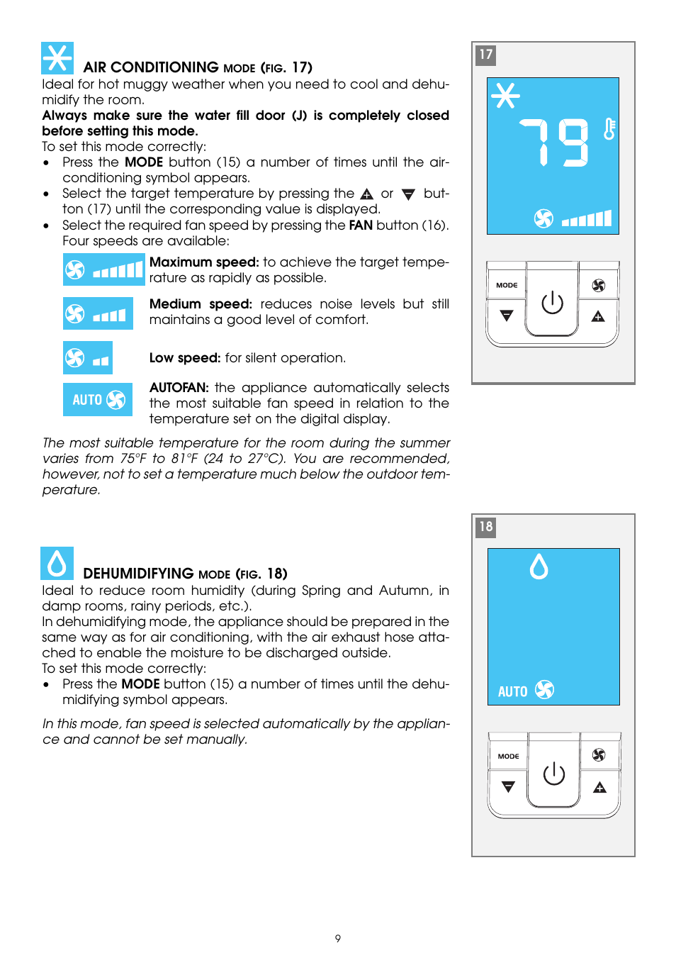DeLonghi PAC W130E User Manual | Page 9 / 20