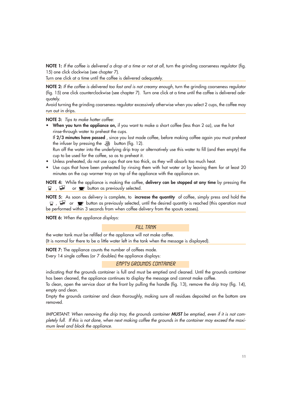 Fill tank, Empty grounds container | DeLonghi EAM3400 User Manual | Page 11 / 24