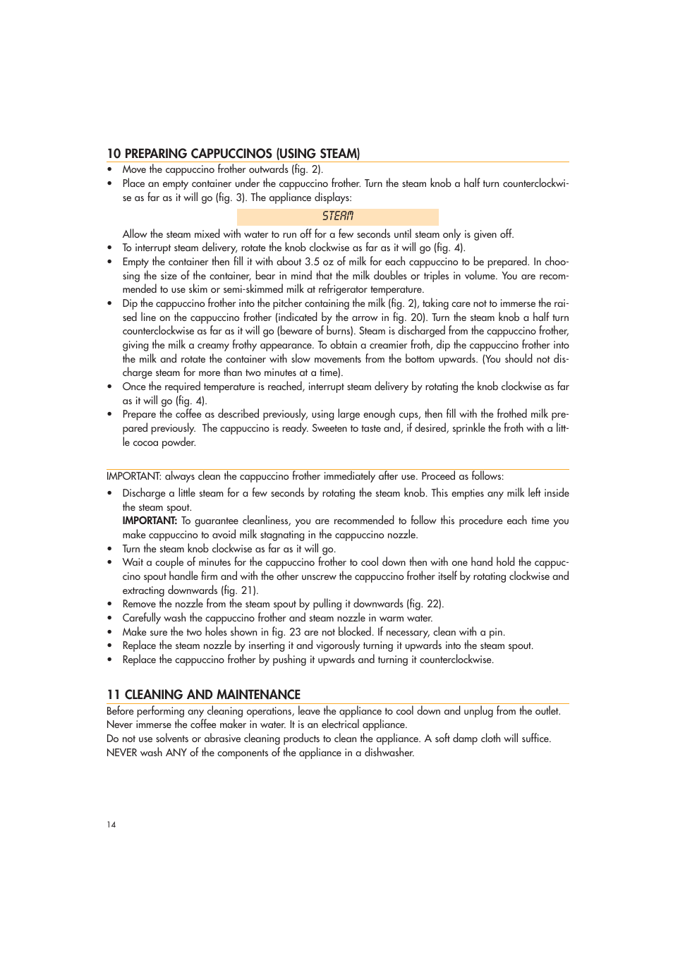 Steam | DeLonghi EAM3400 User Manual | Page 14 / 24