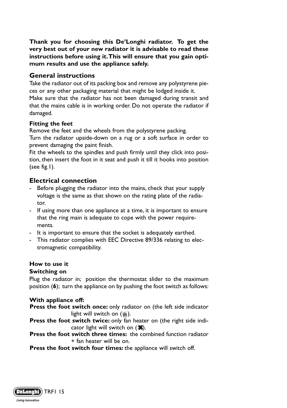 DeLonghi TRF1 15 User Manual | Page 3 / 6