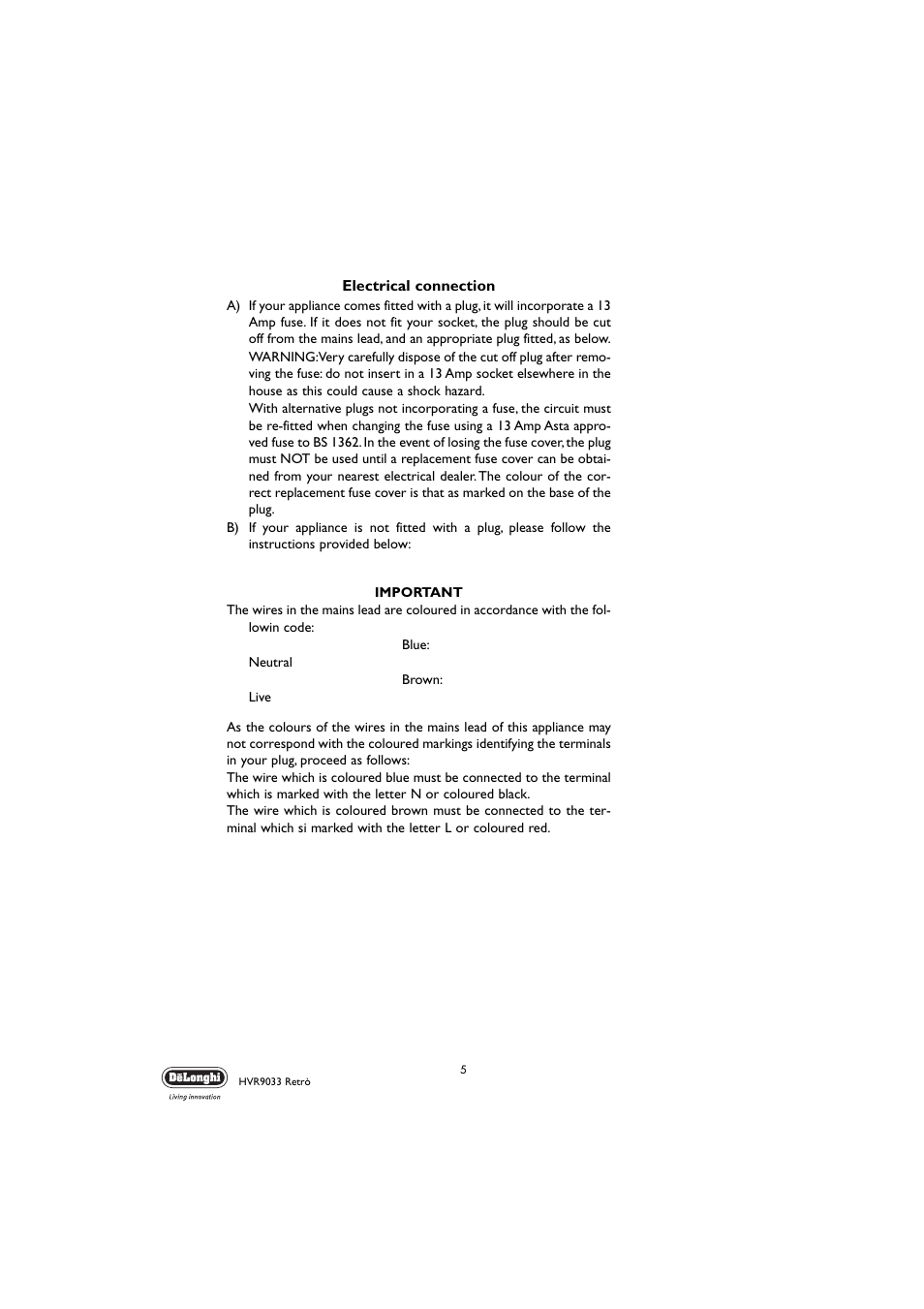 DeLonghi HVR 9033 Retr User Manual | Page 5 / 6