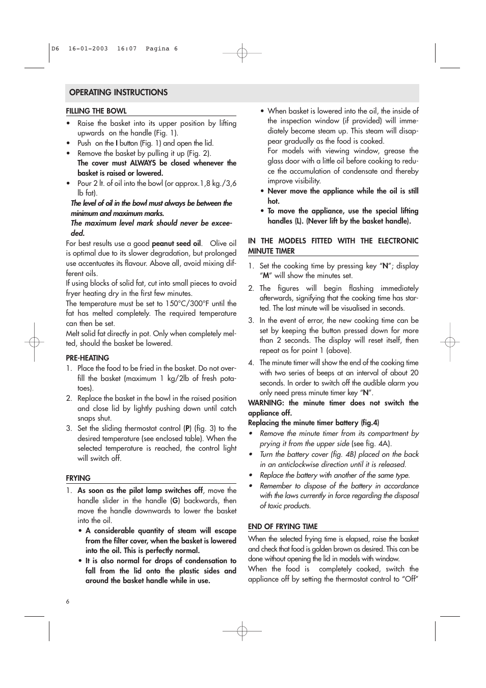 DeLonghi Electric Deep Dryer User Manual | Page 6 / 31