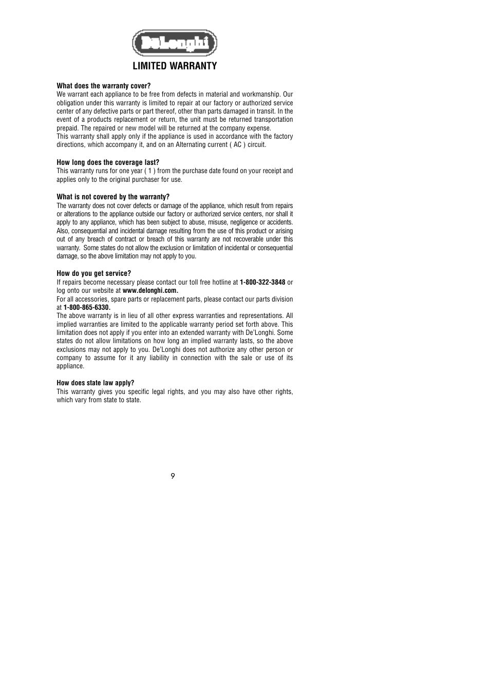 Limited warranty | DeLonghi KBM 1511 User Manual | Page 4 / 4