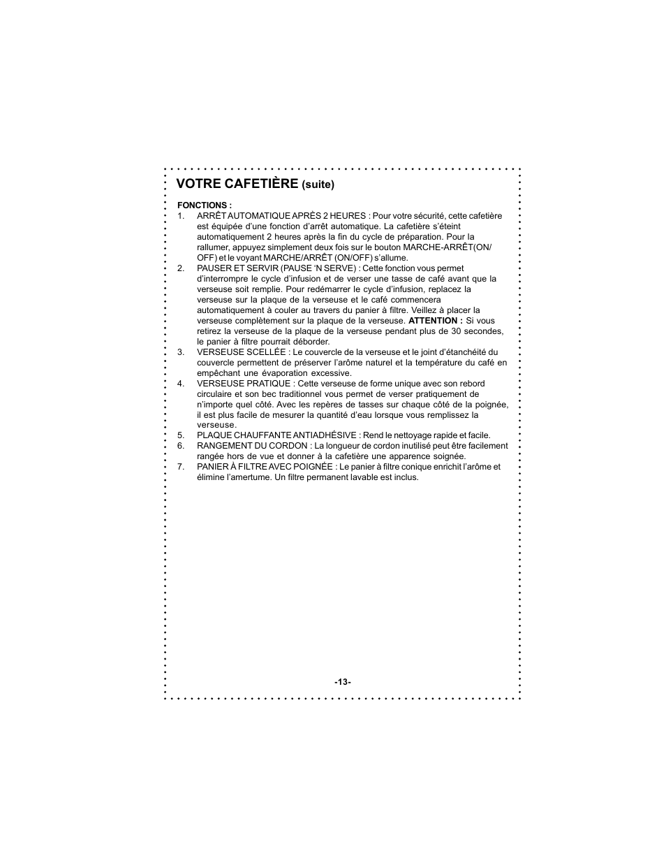 Votre cafetière | DeLonghi DC500 User Manual | Page 13 / 38