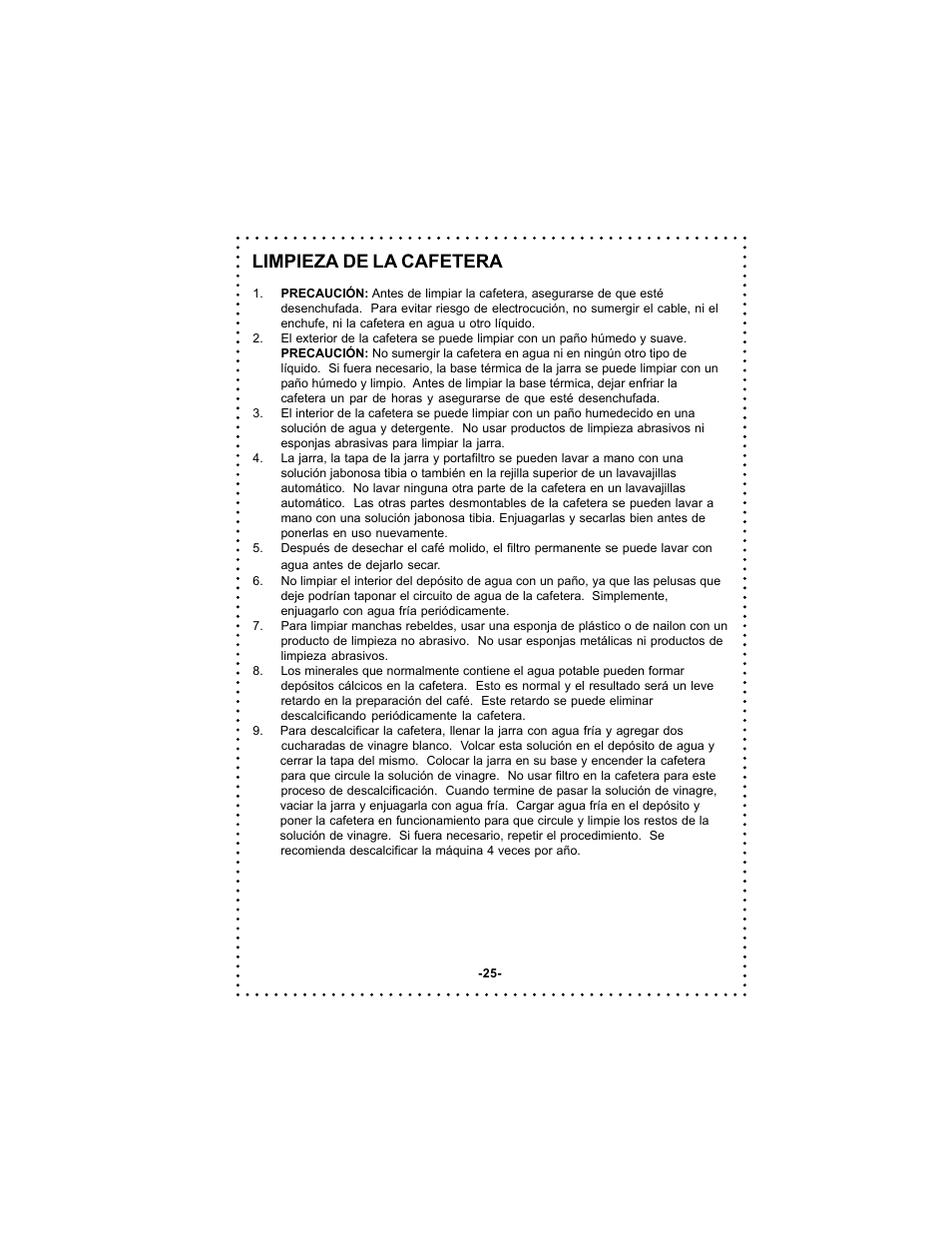Limpieza de la cafetera | DeLonghi DC500 User Manual | Page 25 / 38
