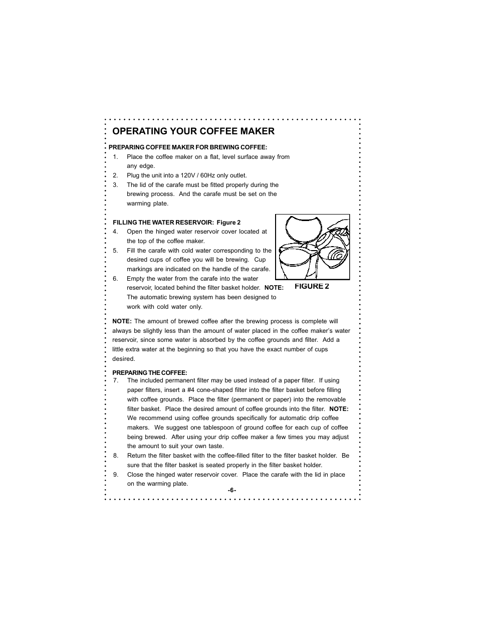 Operating your coffee maker | DeLonghi DC500 User Manual | Page 6 / 38