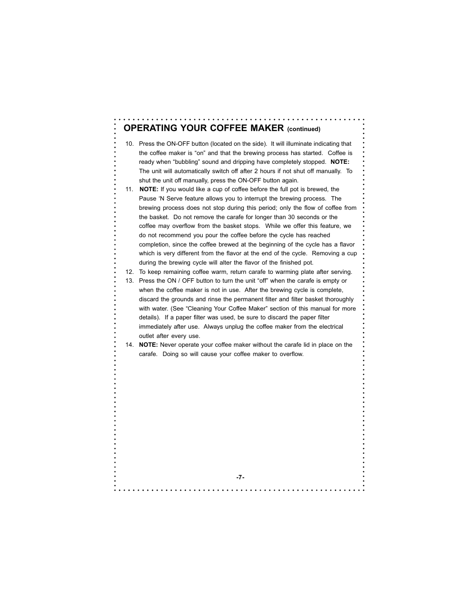 Operating your coffee maker | DeLonghi DC500 User Manual | Page 7 / 38