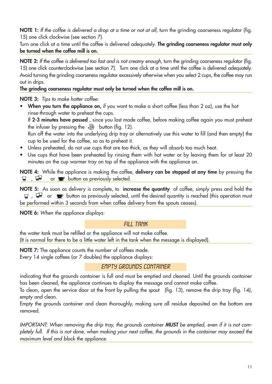 Fill tank, Empty grounds container | DeLonghi ESAM4400 User Manual | Page 12 / 79