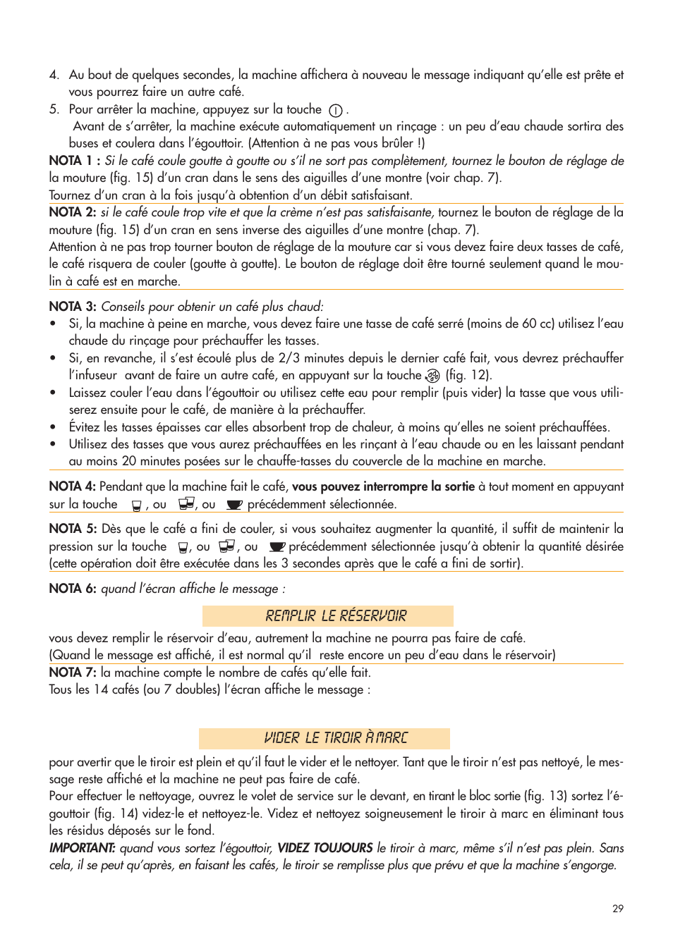 Remplir le réservoir, Vider le tiroir à marc | DeLonghi ESAM4400 User Manual | Page 30 / 79