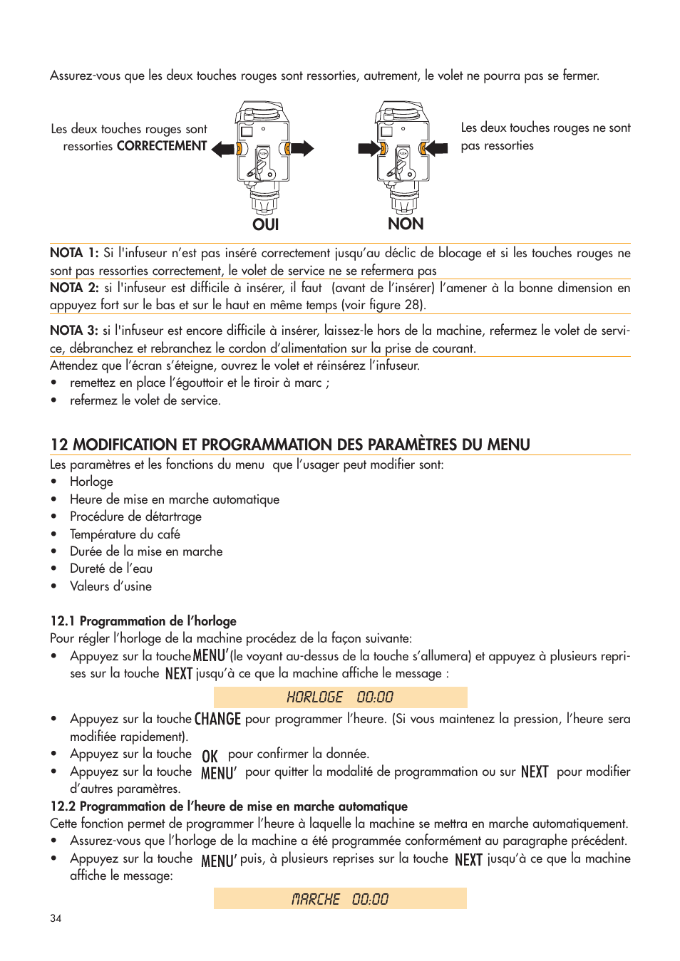 Horloge 00:00, Marche 00:00 | DeLonghi ESAM4400 User Manual | Page 35 / 79