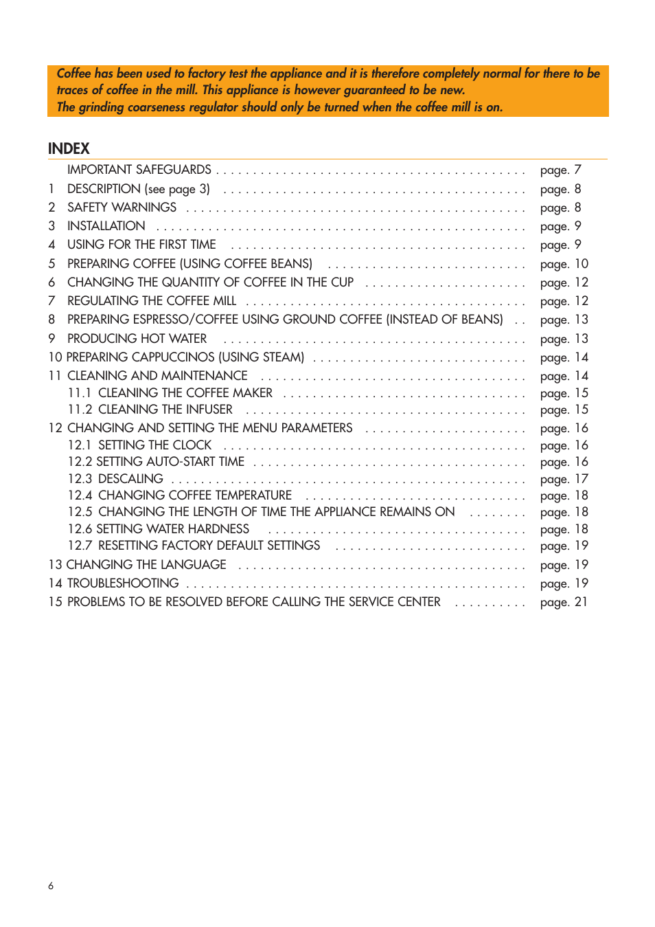 Index | DeLonghi ESAM4400 User Manual | Page 7 / 79