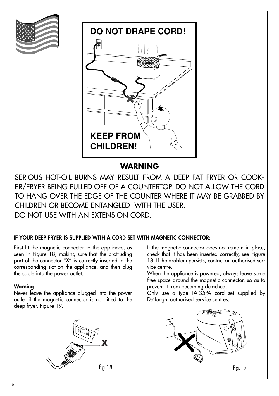 Do not drape cord! keep from children | DeLonghi D895UX User Manual | Page 5 / 12