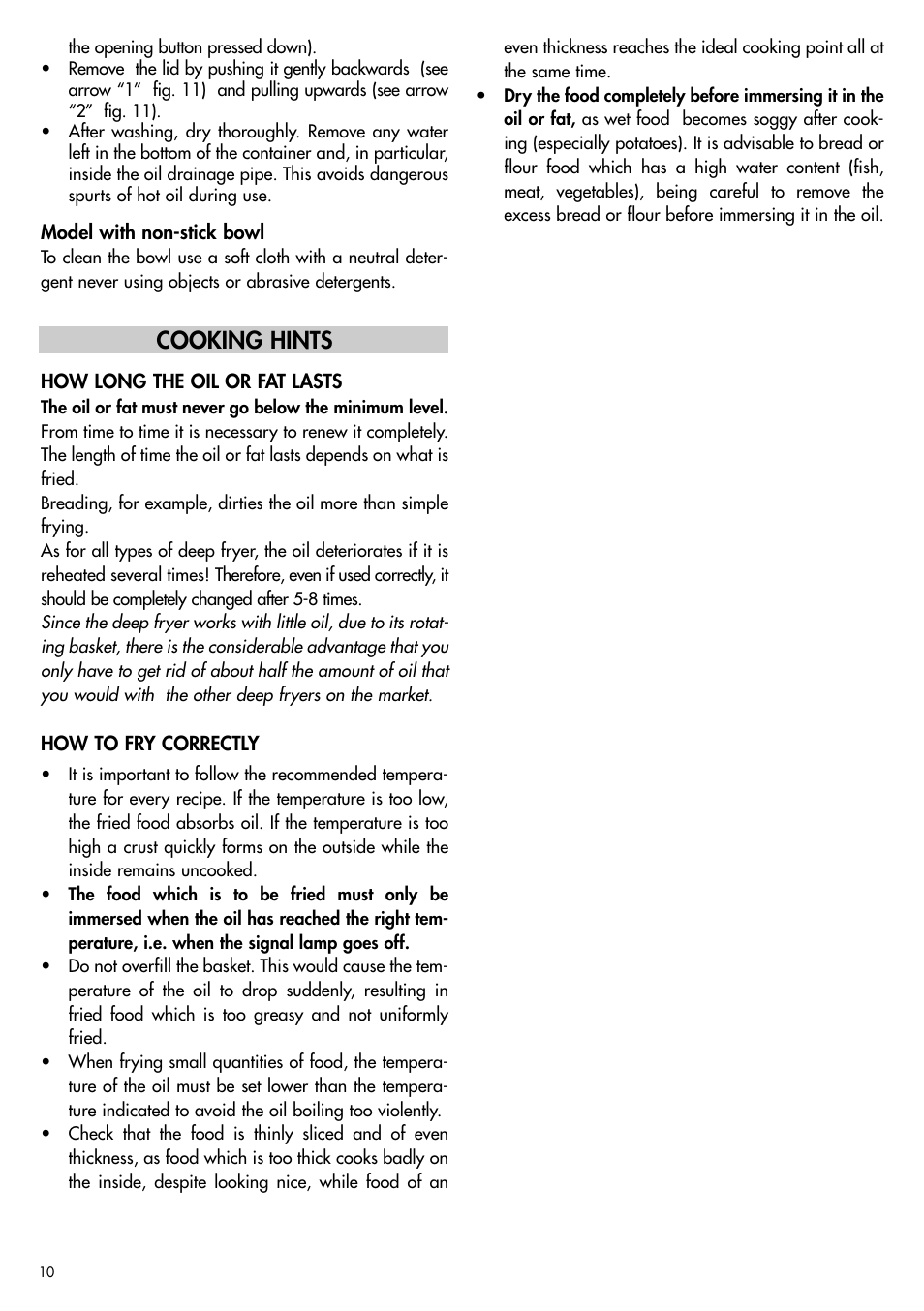 Cooking hints | DeLonghi D895UX User Manual | Page 9 / 12