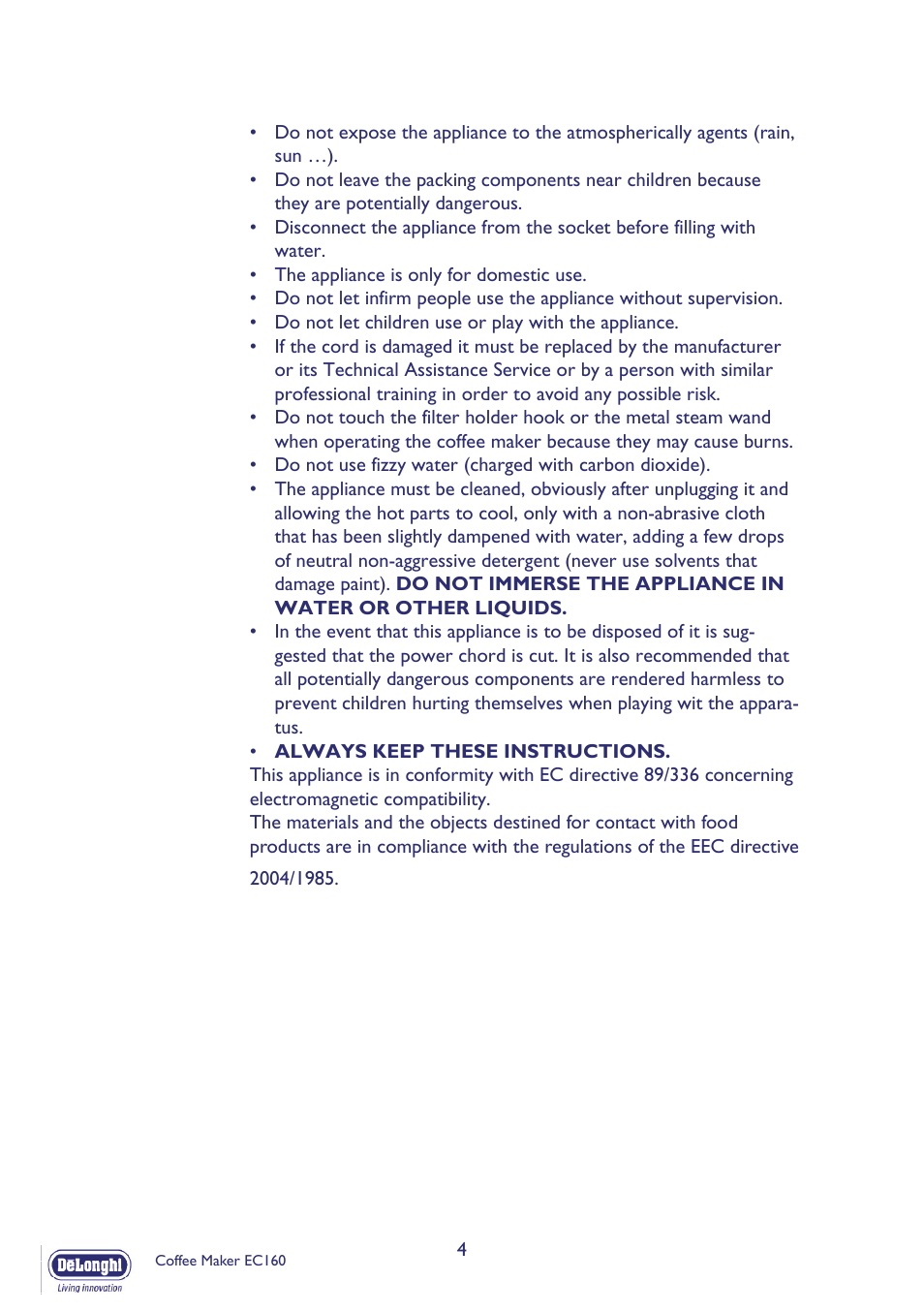 DeLonghi EC160 User Manual | Page 4 / 11