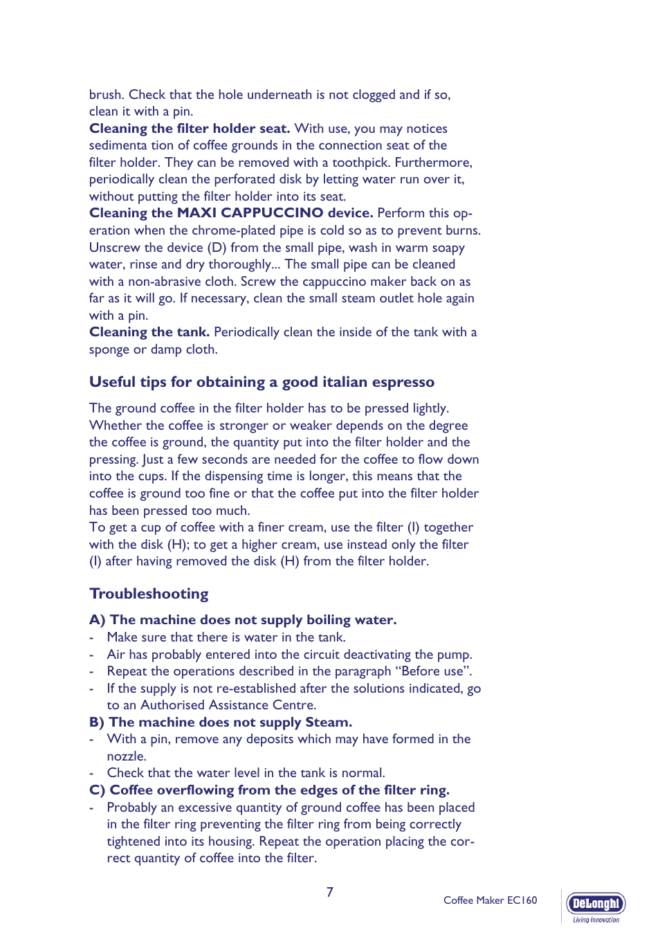 DeLonghi EC160 User Manual | Page 7 / 11