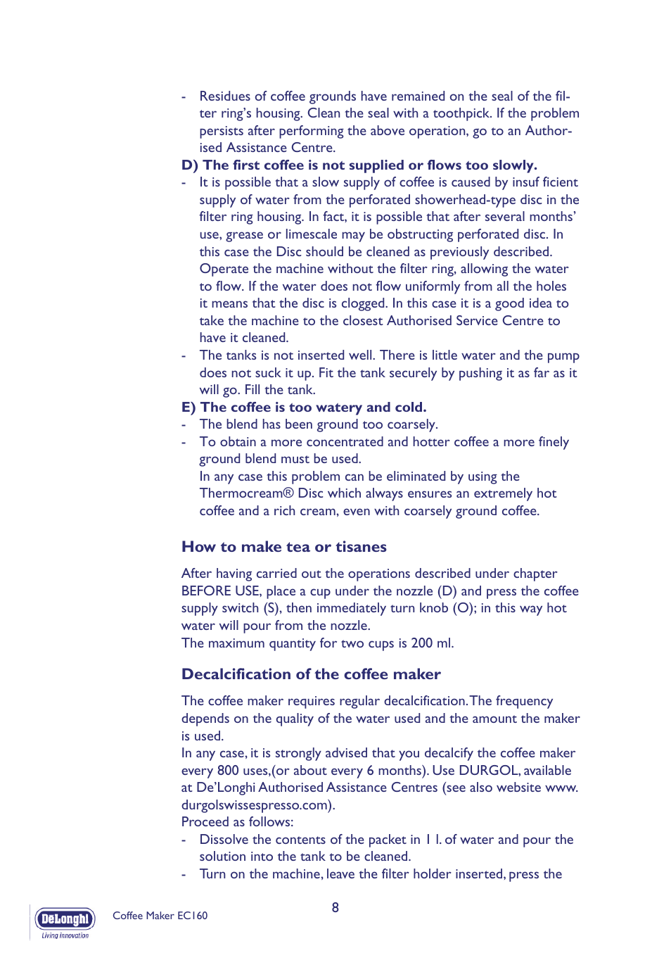 DeLonghi EC160 User Manual | Page 8 / 11