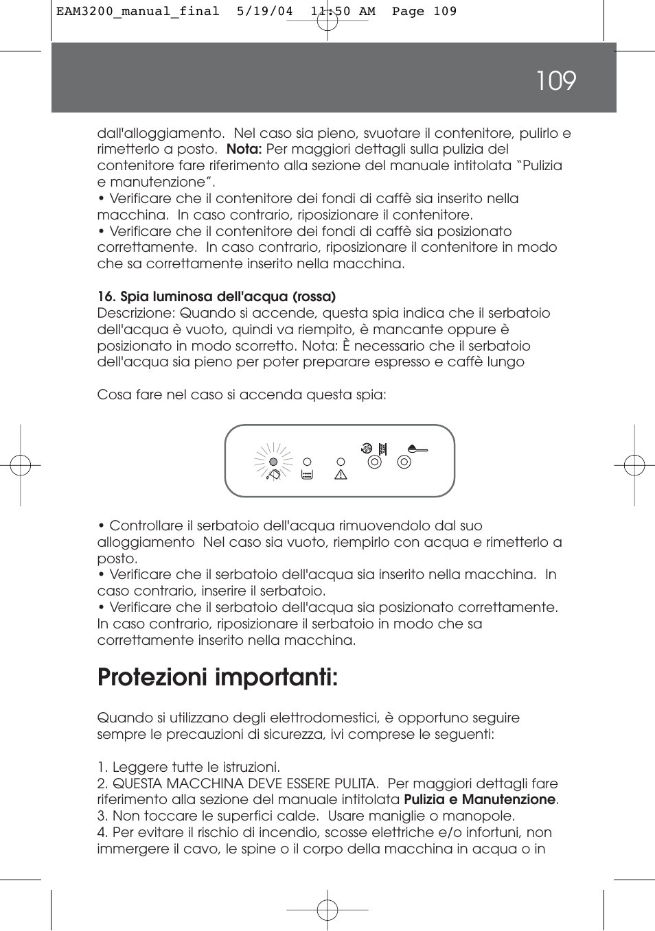 Protezioni importanti | DeLonghi EAM3200 User Manual | Page 109 / 136